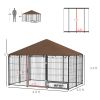 Outside Dog Kennel, 6.9' x 4.6' x 5' Puppy Play Pen with Canopy, Garden Playpen Fence Crate with Rotating Bowl, Black