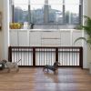 28"-75" Freestanding Wooden Pet Gate with Support Feet & Non-Slip Mats for Indoor, Stairway, Doorway, Brown